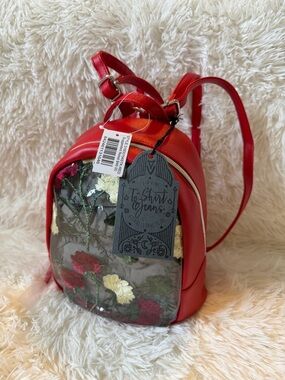 T-Shirt & Jeans Red Floral Embroidery Mesh Mini Backpack Women/Kids